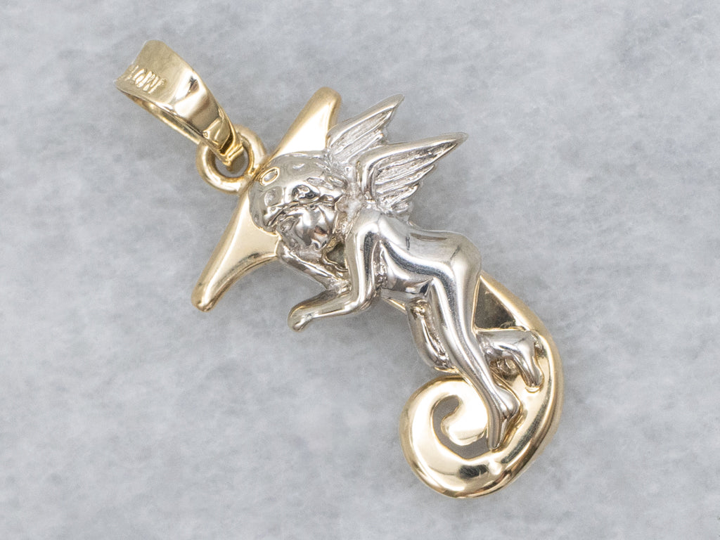 Two-Tone Gold Cherub Initial "J" Pendant