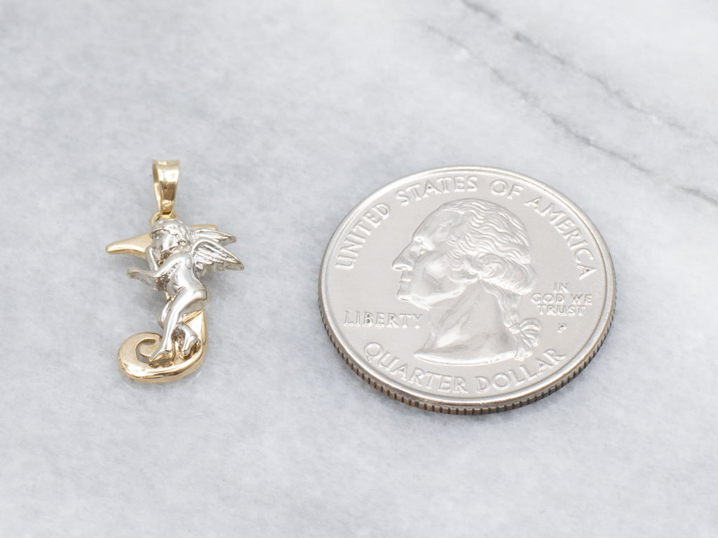 Two-Tone Gold Cherub Initial "J" Pendant