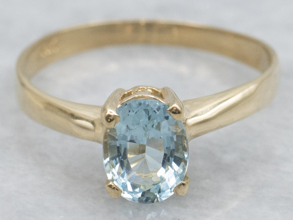 Oval-Cut Aquamarine Yellow Gold Solitaire Ring
