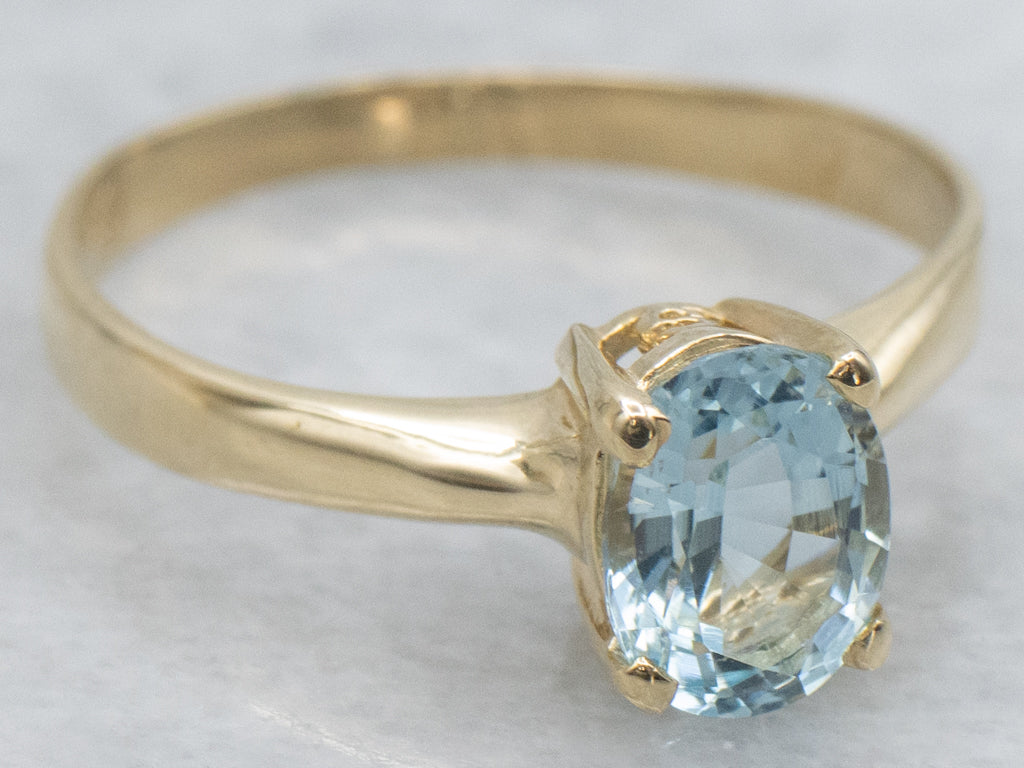 Oval-Cut Aquamarine Yellow Gold Solitaire Ring