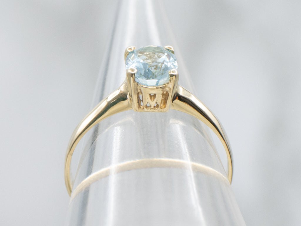 Oval-Cut Aquamarine Yellow Gold Solitaire Ring