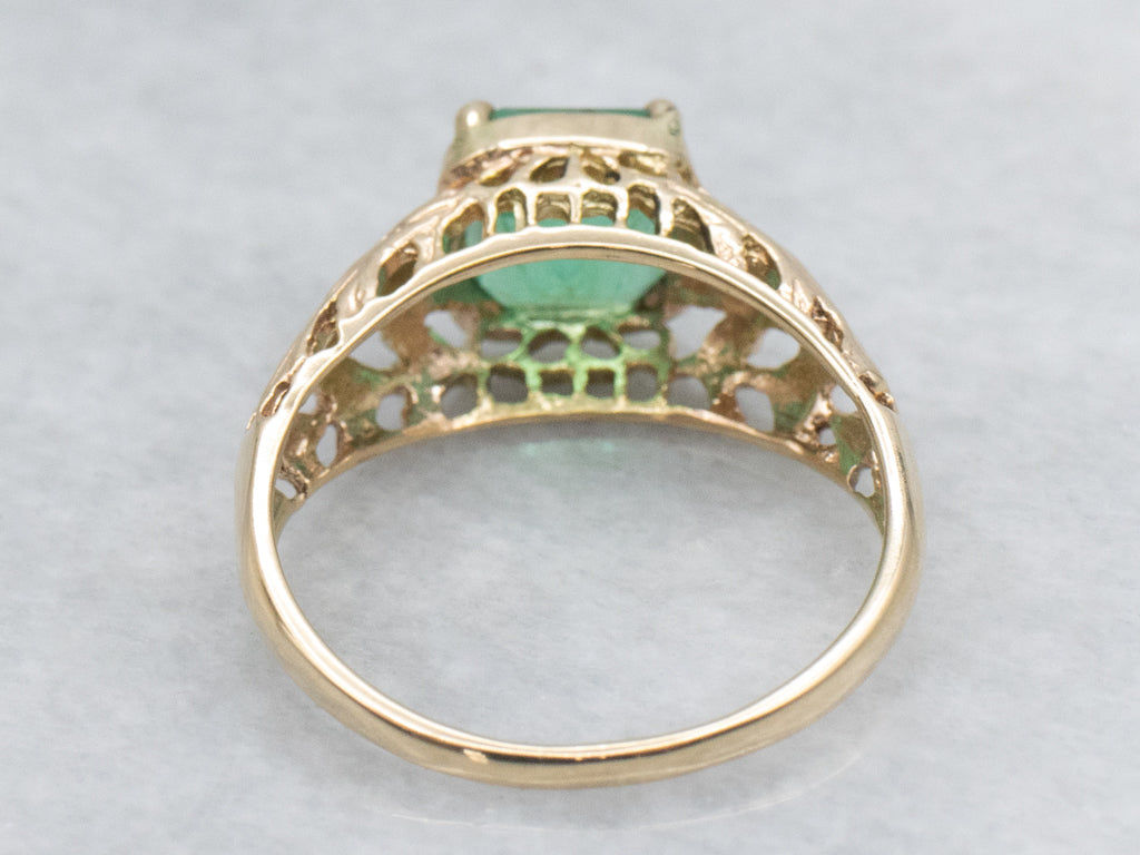 Antique Gold Filigree Emerald Solitaire Ring
