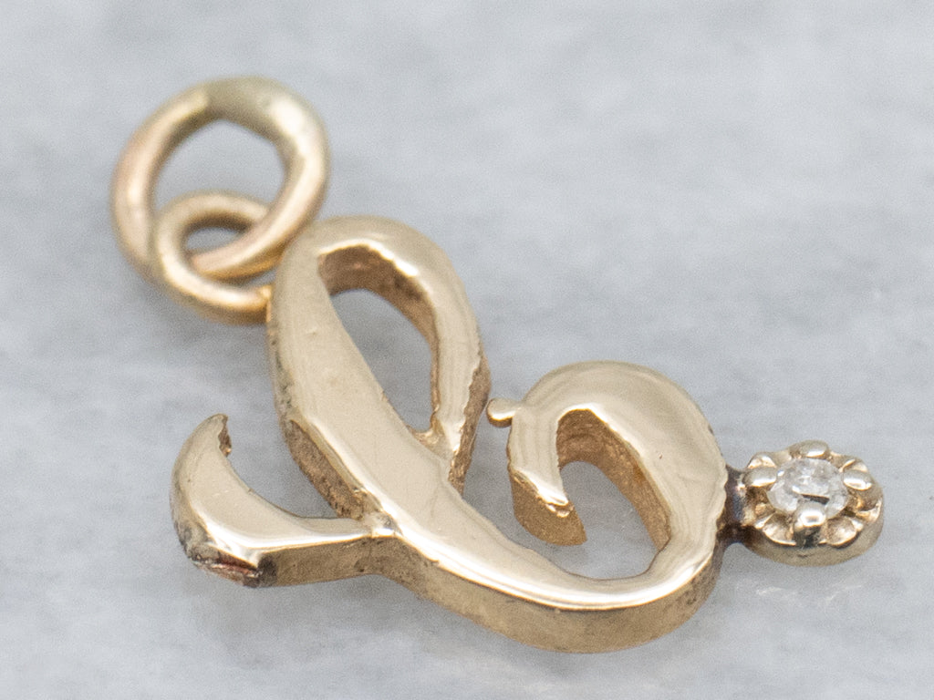Diamond Cursive Initial "C" Yellow Gold Pendant
