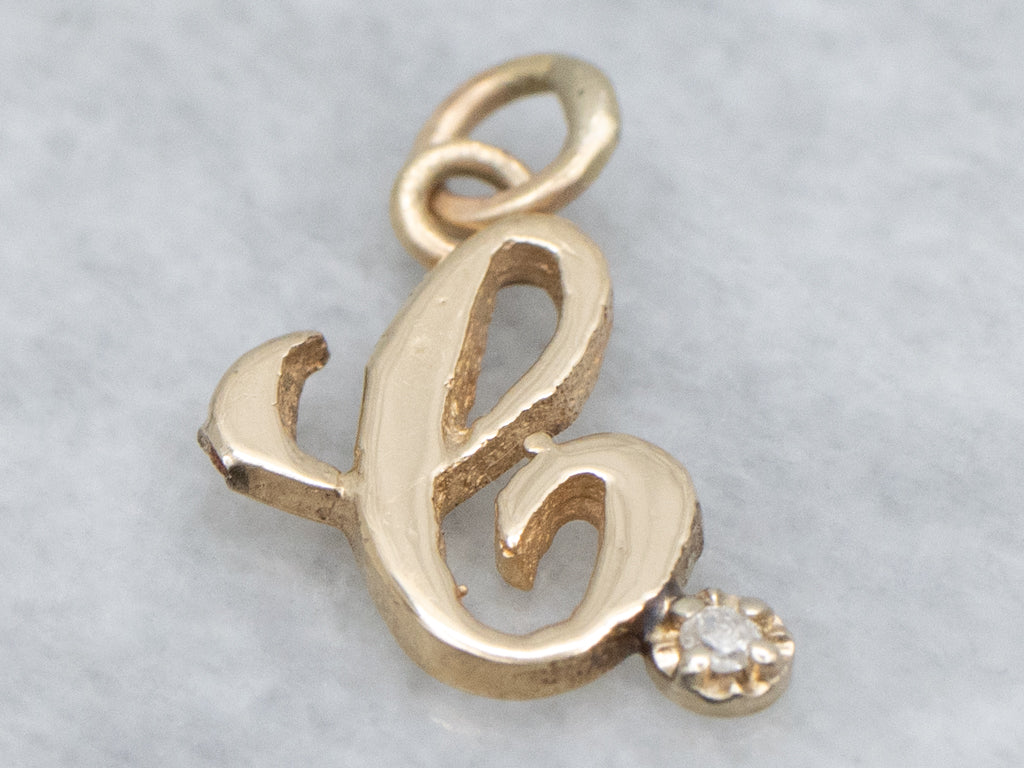 Diamond Cursive Initial "C" Yellow Gold Pendant