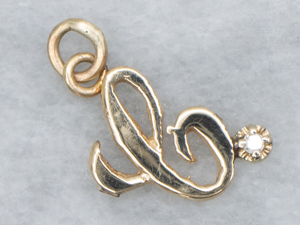 Diamond Cursive Initial "C" Yellow Gold Pendant