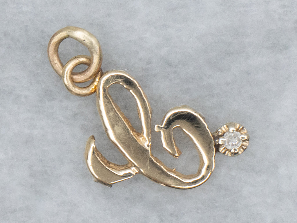 Diamond Cursive Initial "C" Yellow Gold Pendant