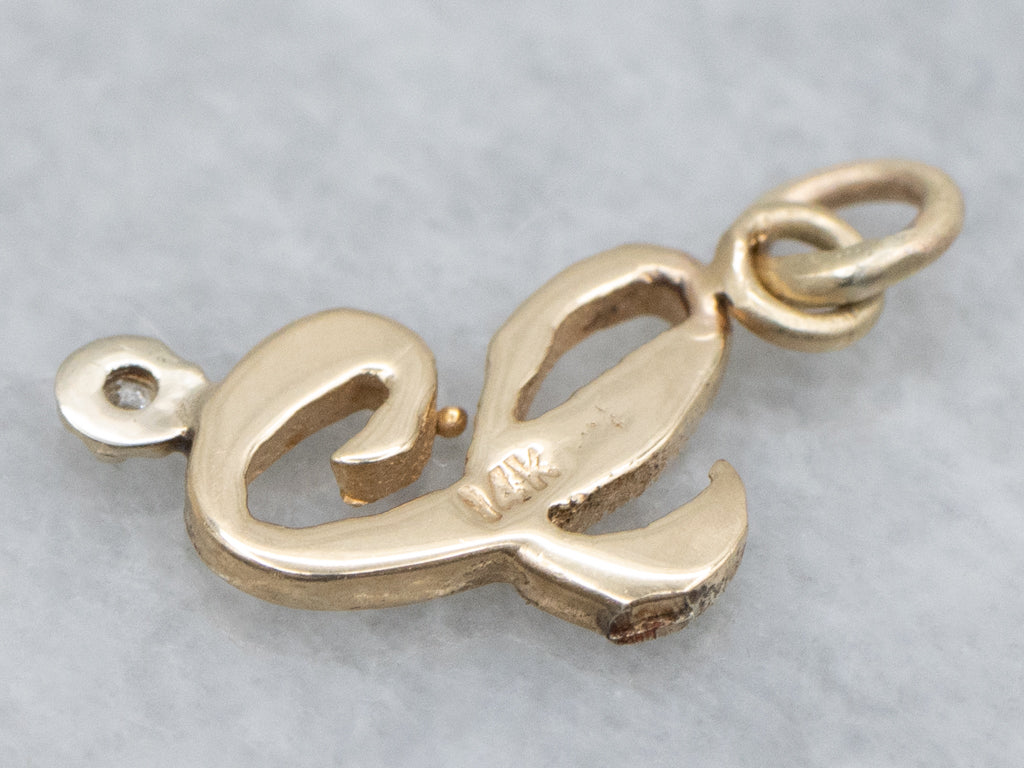 Diamond Cursive Initial "C" Yellow Gold Pendant