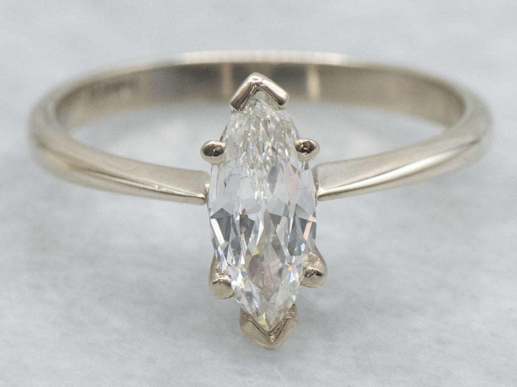 White Gold Marquise-Cut Diamond Solitaire Engagement Ring