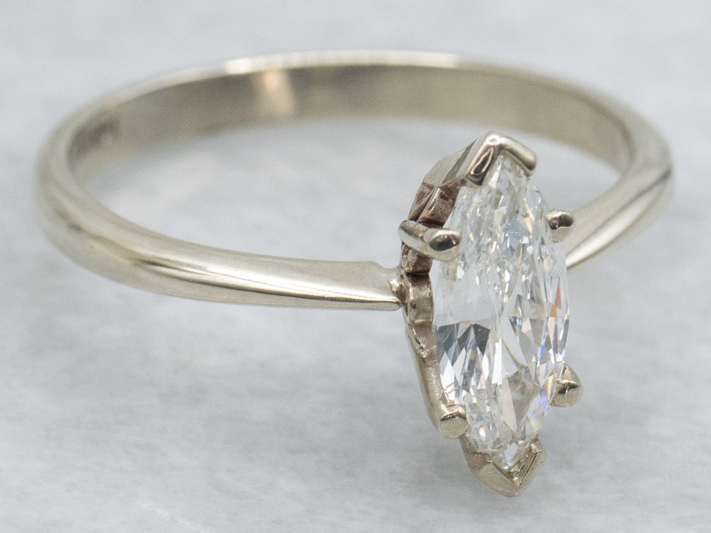 White Gold Marquise-Cut Diamond Solitaire Engagement Ring