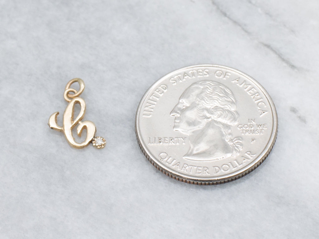 Diamond Cursive Initial "C" Yellow Gold Pendant