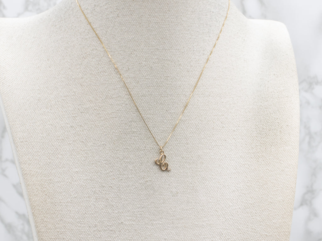 Diamond Cursive Initial "C" Yellow Gold Pendant