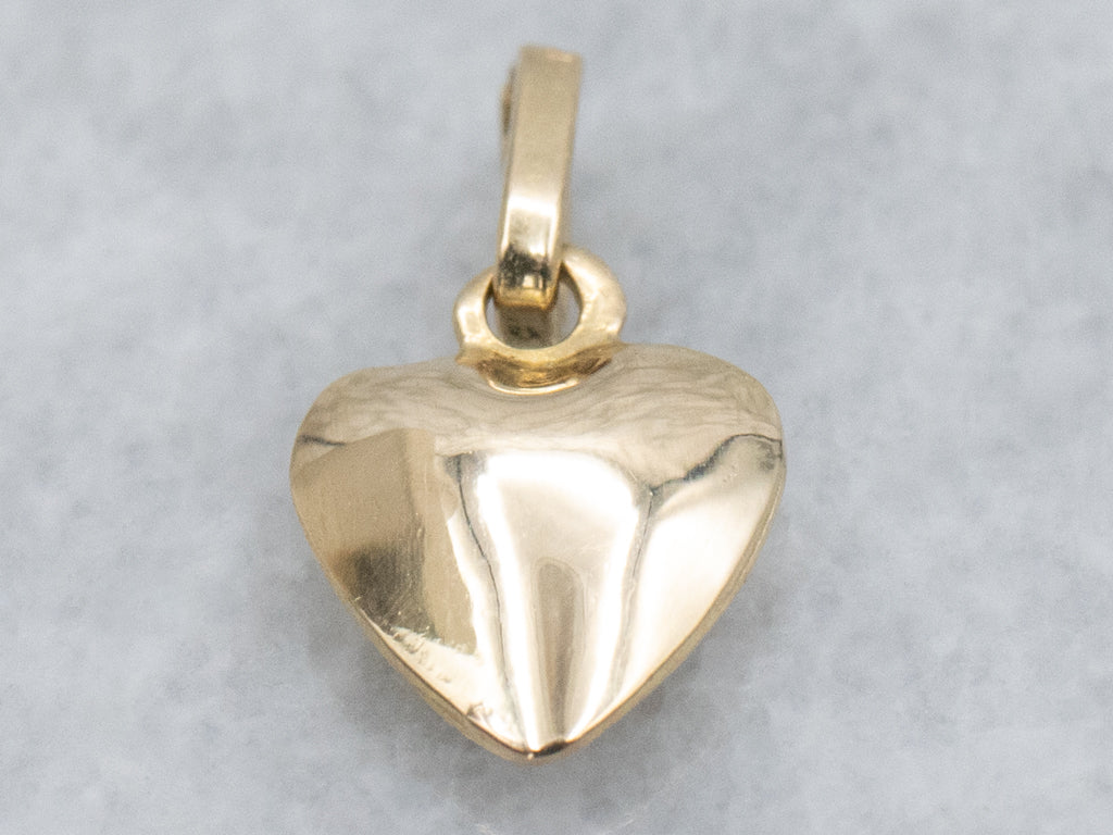 Polished Gold Puffy Heart Charm Pendant