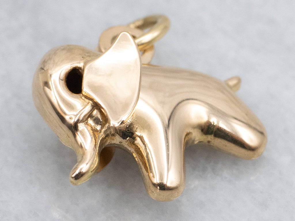Cute Puffy Gold Elephant Charm Pendant