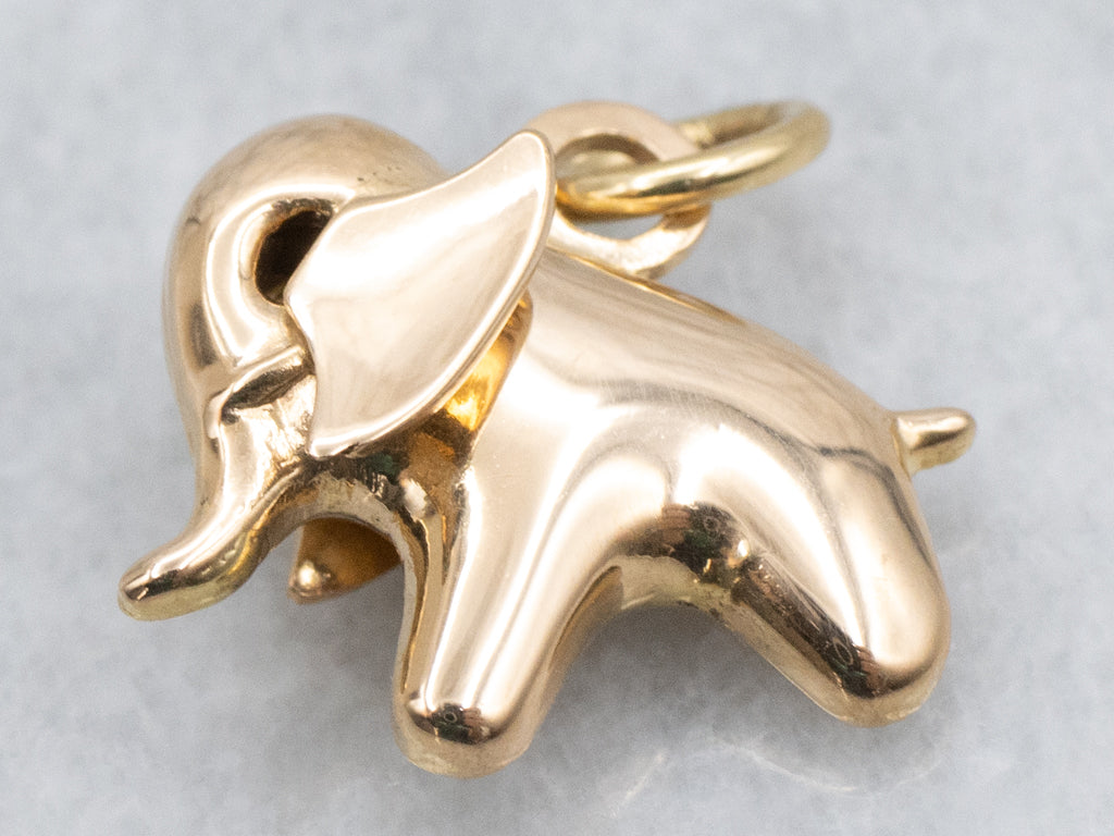 Cute Puffy Gold Elephant Charm Pendant