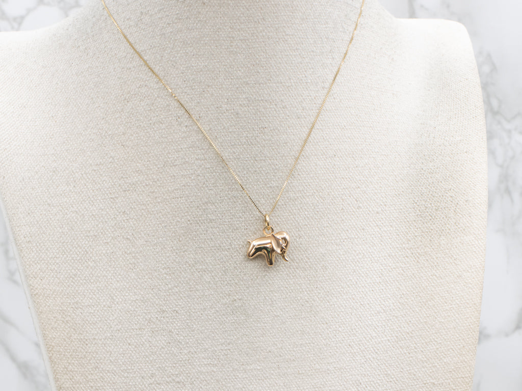 Cute Puffy Gold Elephant Charm Pendant