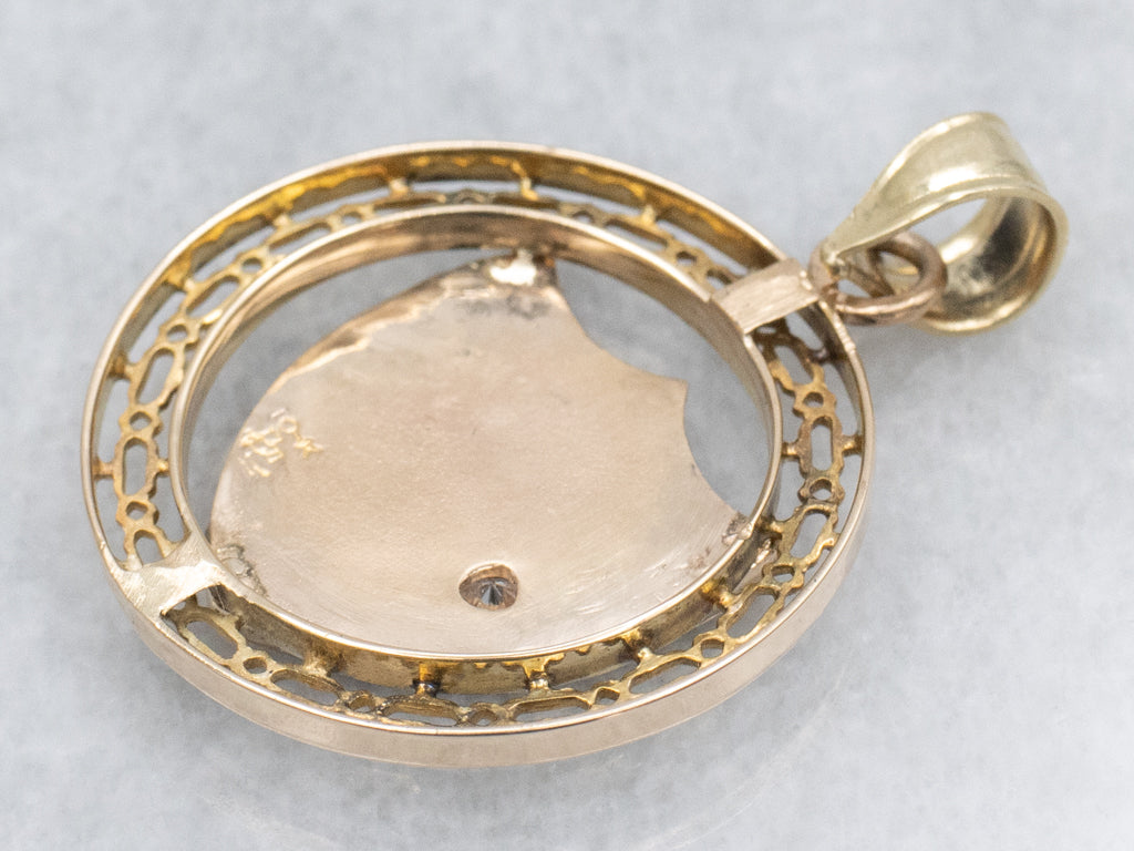 Vintage Gold Enamel and Diamond "F" Initial Pendant