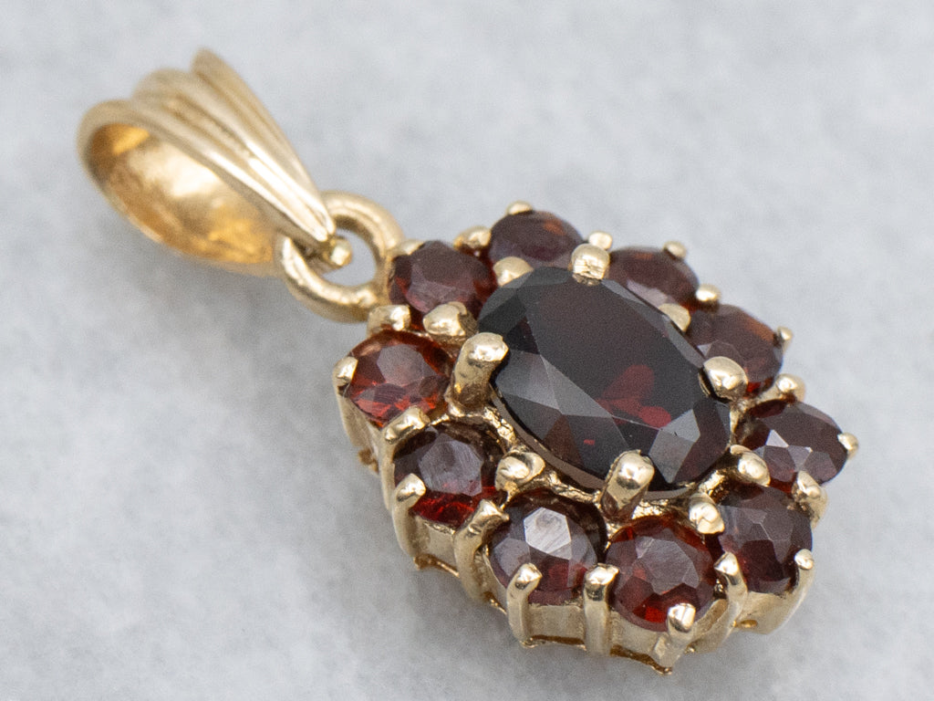 Yellow Gold Garnet Gemstone Halo Pendant