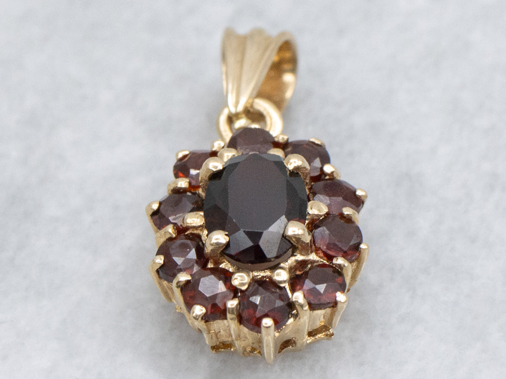 Yellow Gold Garnet Gemstone Halo Pendant
