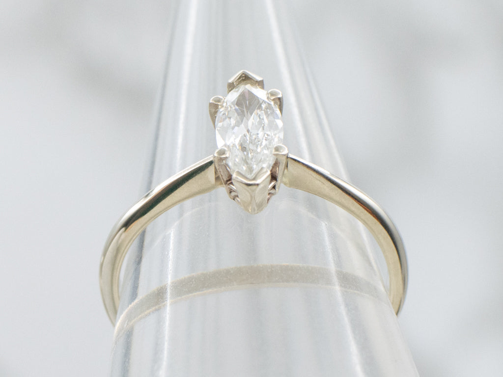 White Gold Marquise-Cut Diamond Solitaire Engagement Ring