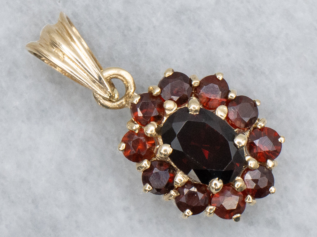 Yellow Gold Garnet Gemstone Halo Pendant