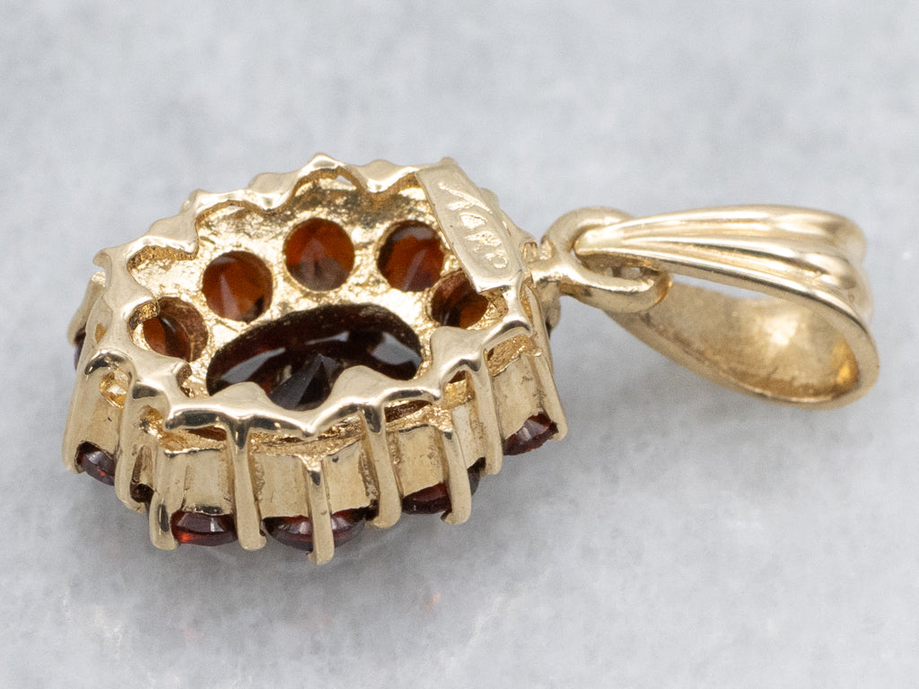 Yellow Gold Garnet Gemstone Halo Pendant