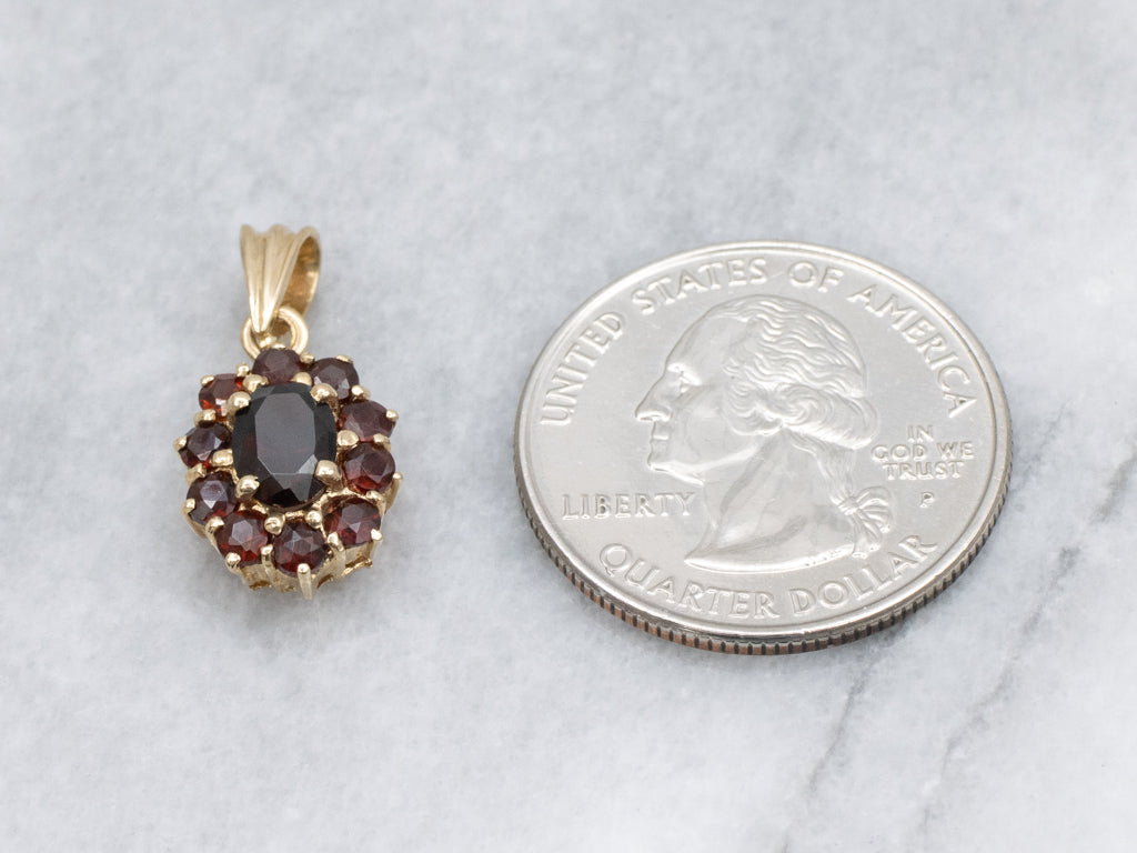 Yellow Gold Garnet Gemstone Halo Pendant