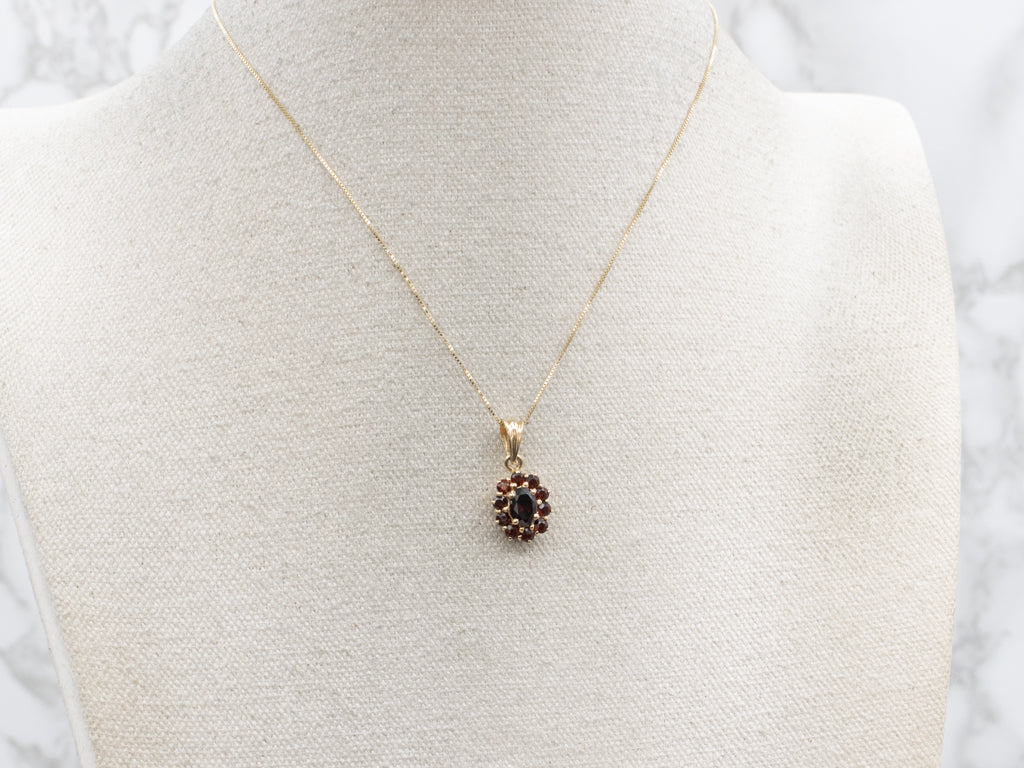 Yellow Gold Garnet Gemstone Halo Pendant