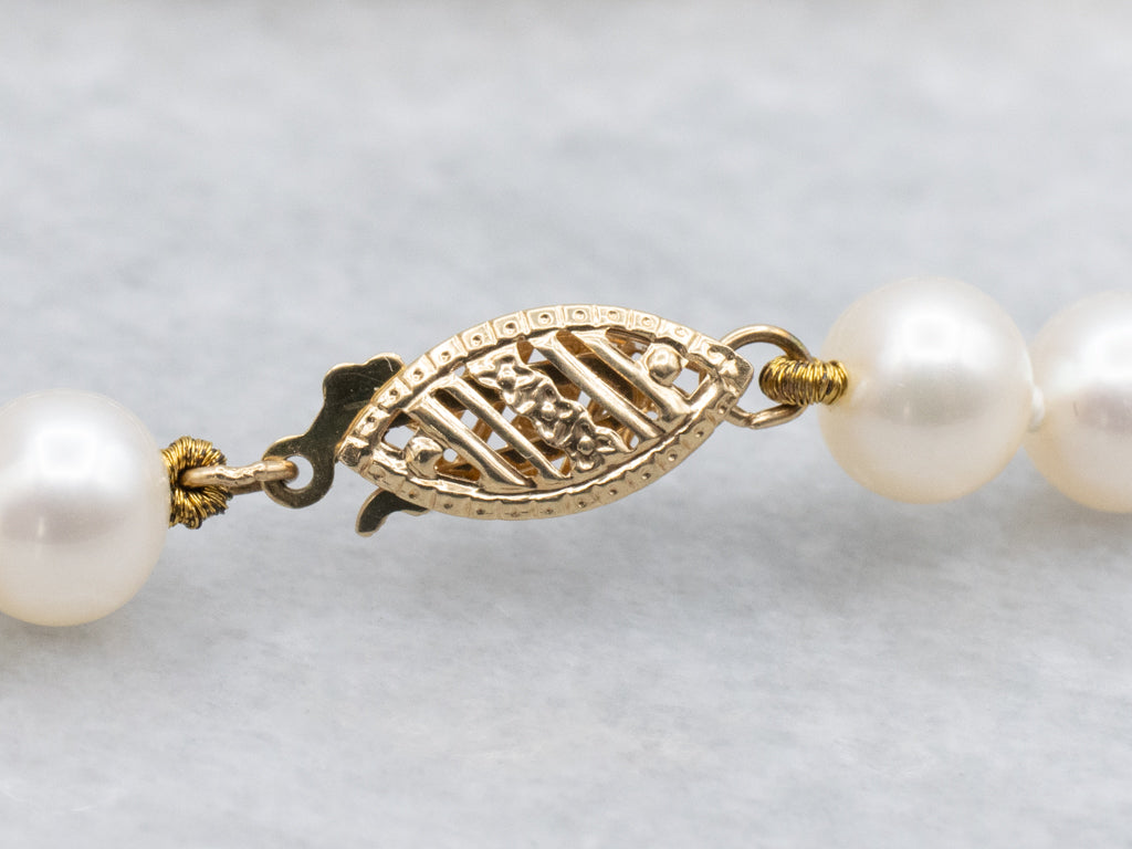 Freshwater Pearl Beaded Necklace with Yellow Gold Filigree Clasp
