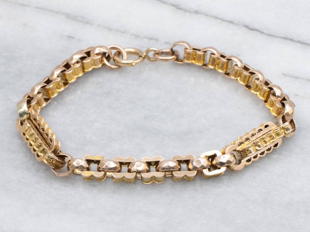 Ornate Star Patterned Antique Gold Link Bracelet