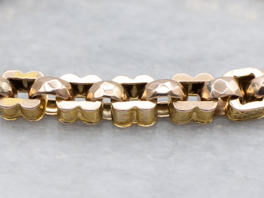 Ornate Star Patterned Antique Gold Link Bracelet