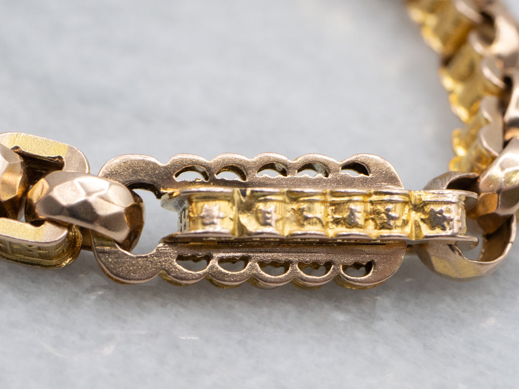 Ornate Star Patterned Antique Gold Link Bracelet