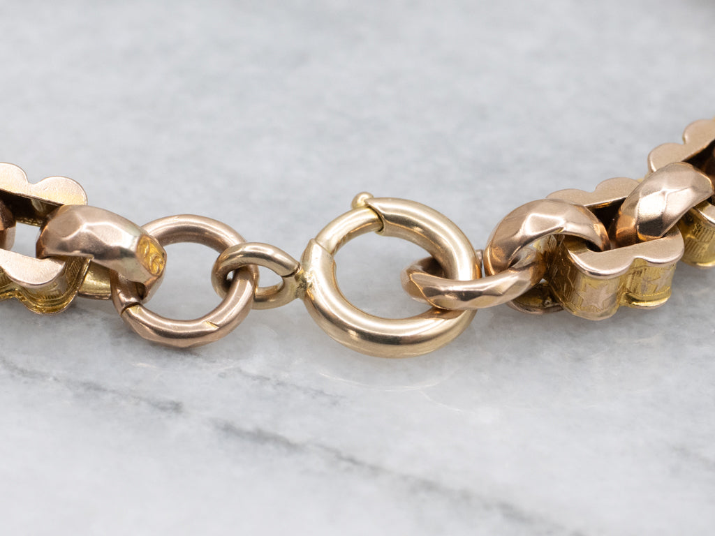 Ornate Star Patterned Antique Gold Link Bracelet