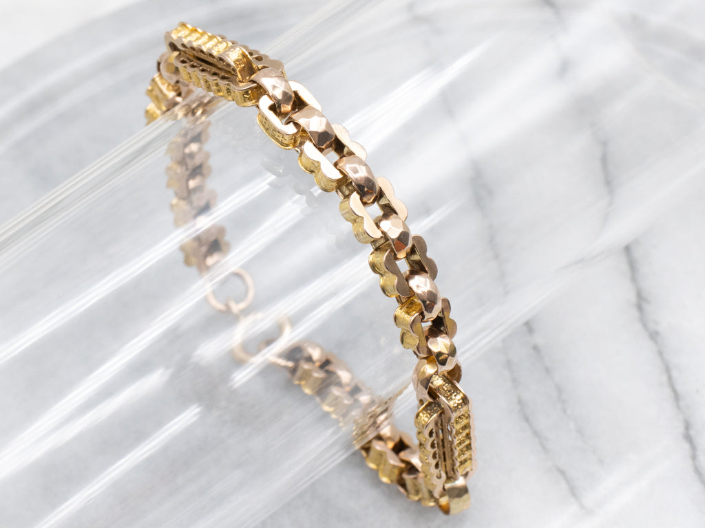 Ornate Star Patterned Antique Gold Link Bracelet