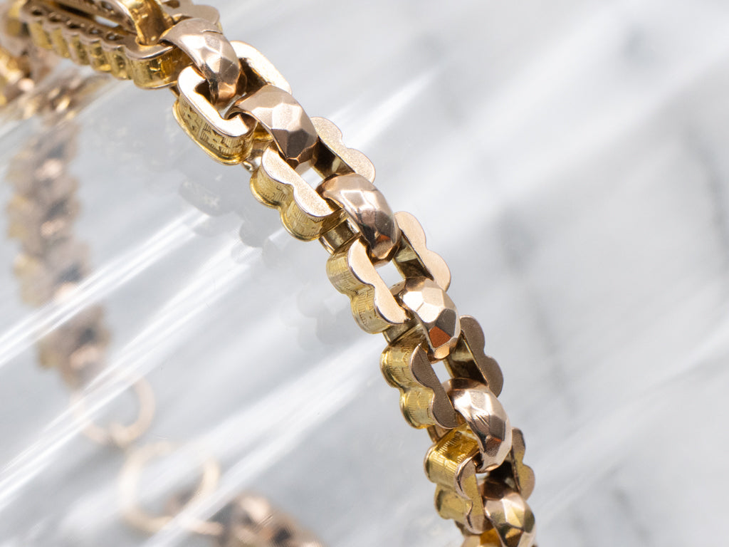 Ornate Star Patterned Antique Gold Link Bracelet