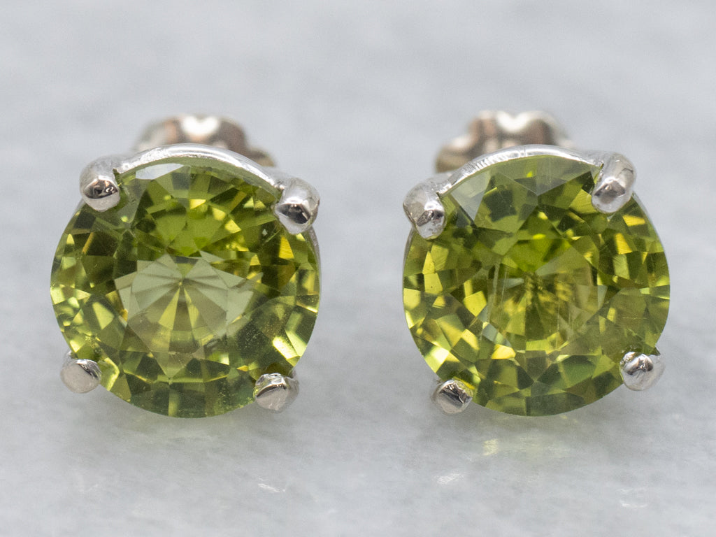 White Gold Peridot Gemstone Stud Earrings