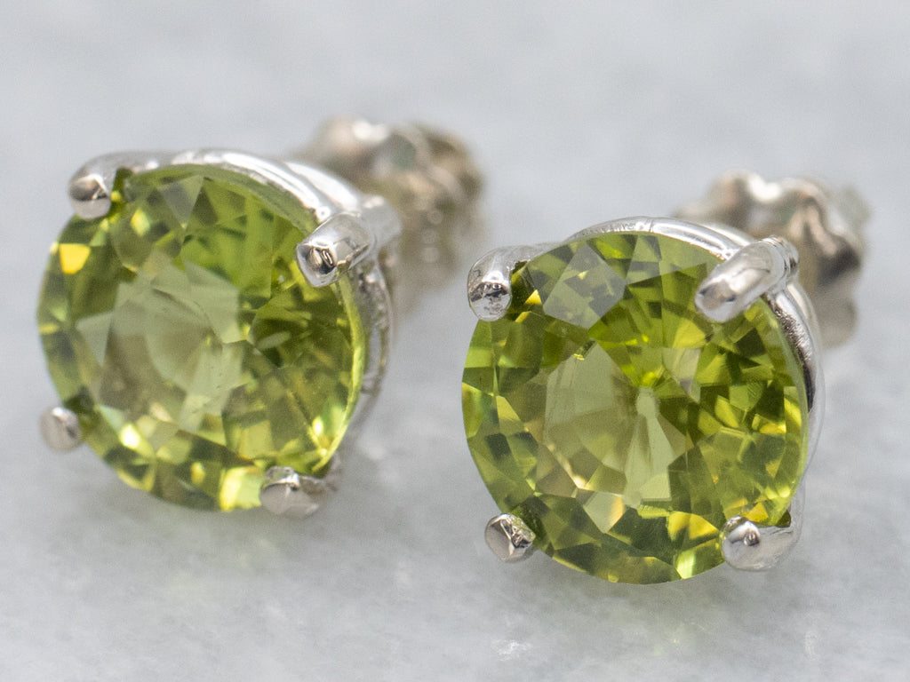 White Gold Peridot Gemstone Stud Earrings