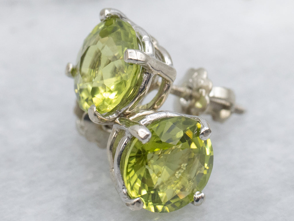 White Gold Peridot Gemstone Stud Earrings