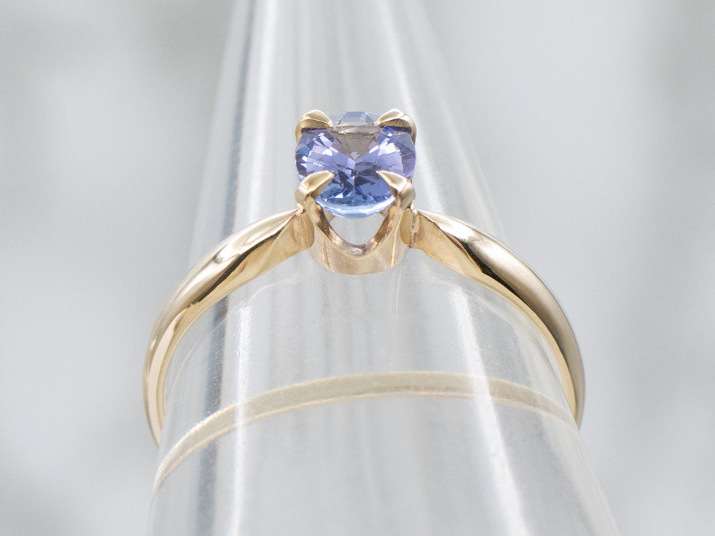 Oval-Cut Tanzanite Yellow Gold Solitaire Ring