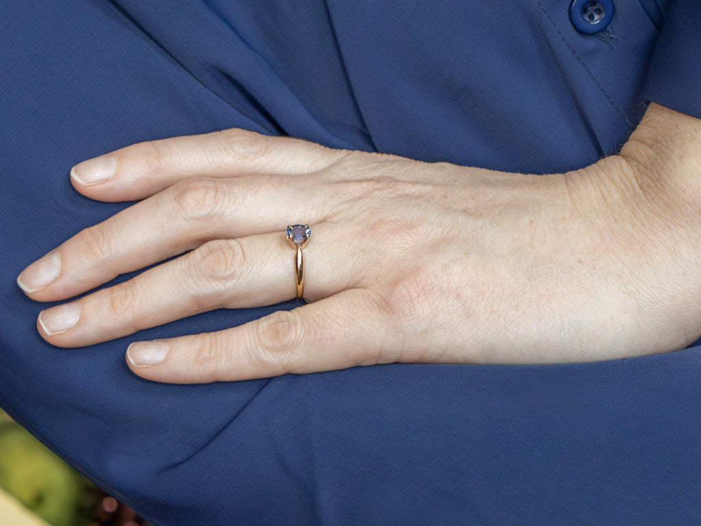 Oval-Cut Tanzanite Yellow Gold Solitaire Ring