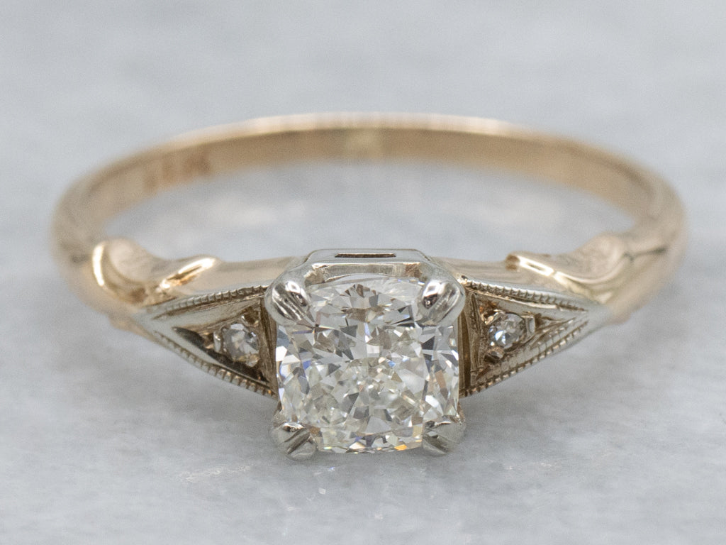 Cushion-Cut Diamond Three-Stone Retro Era Engagement Ring