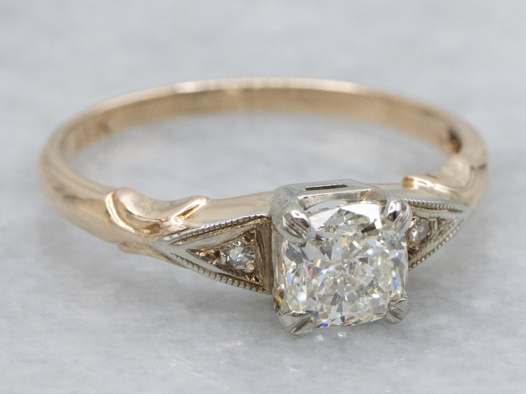 Cushion-Cut Diamond Three-Stone Retro Era Engagement Ring