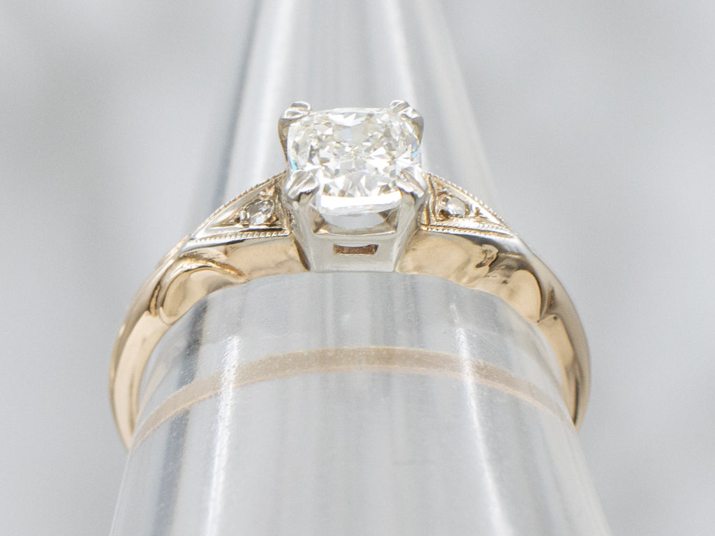 Cushion-Cut Diamond Three-Stone Retro Era Engagement Ring
