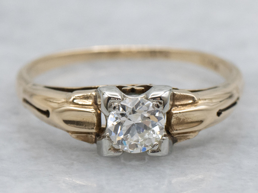 European Cut Diamond Solitaire 1940s Engagement Ring