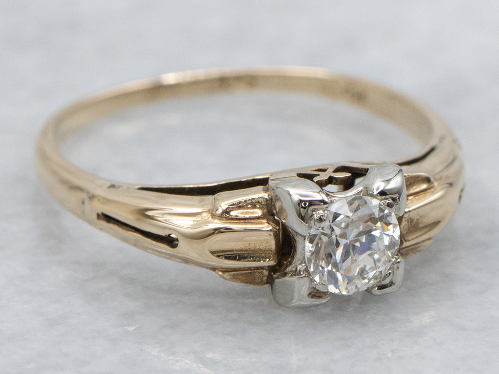European Cut Diamond Solitaire 1940s Engagement Ring