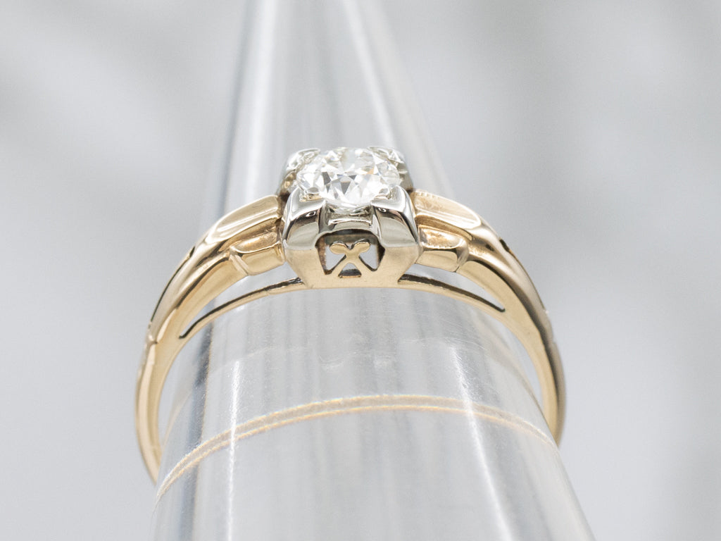 European Cut Diamond Solitaire 1940s Engagement Ring