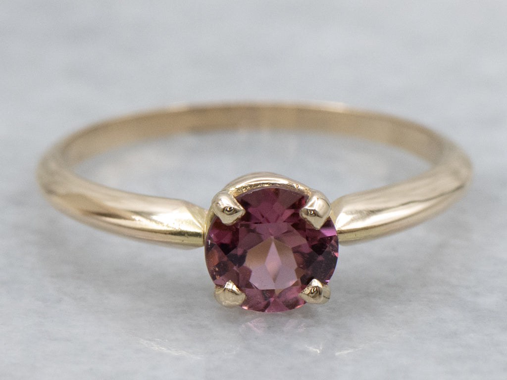 Sweet Pink Tourmaline Yellow Gold Solitaire Ring