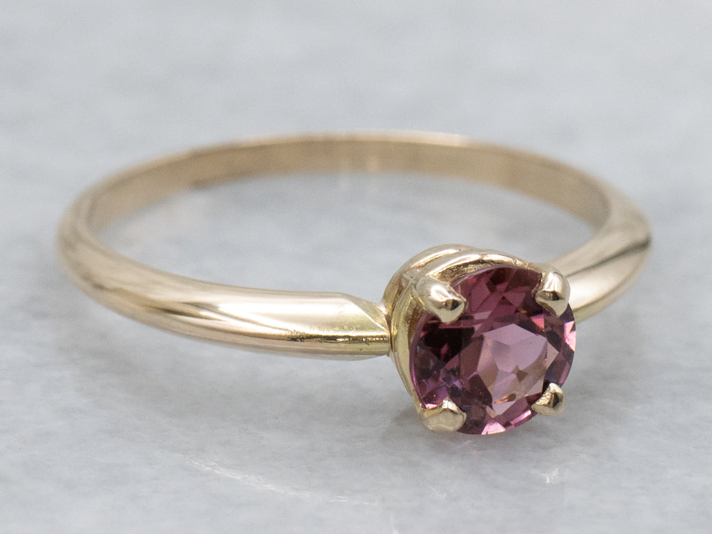 Sweet Pink Tourmaline Yellow Gold Solitaire Ring