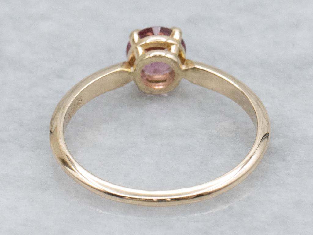 Sweet Pink Tourmaline Yellow Gold Solitaire Ring