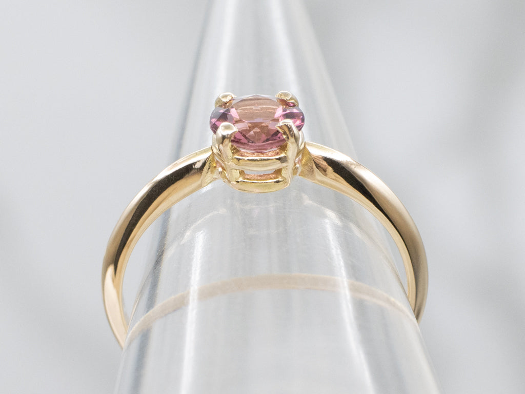 Sweet Pink Tourmaline Yellow Gold Solitaire Ring
