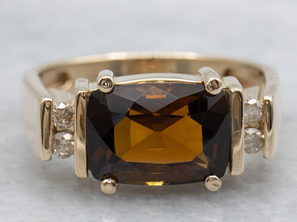 East-West Set Dravite Tourmaline and Diamond Gold Ring